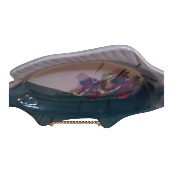 Kent Follette Signed Art Pottery 12½" Royal Blue Floral Fish Shaped Tray - Picture 4 of 10